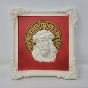 Vintage 3D Celluloid MCM Jesus Christ Head Wall Plaque Religious Decor